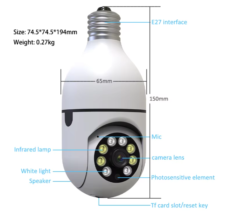 1080P Bulb Camera Wireless Camera Support Icloud /Local Storage Human Detection Two-way Audio Light Bulb Camera